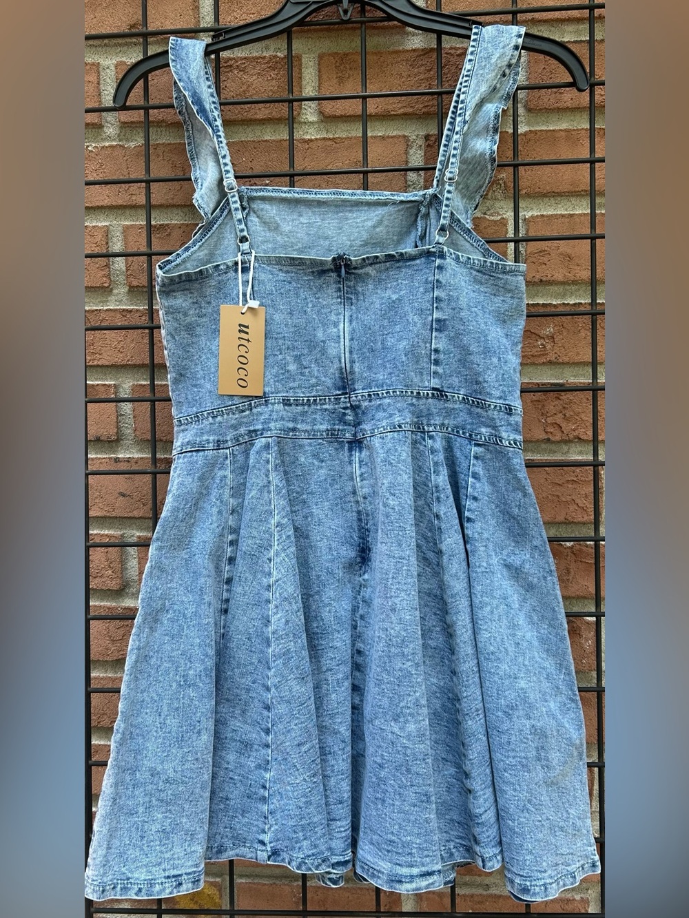 Light Wash Denim Ruffle-Strap Dress - Picture 5 of 5